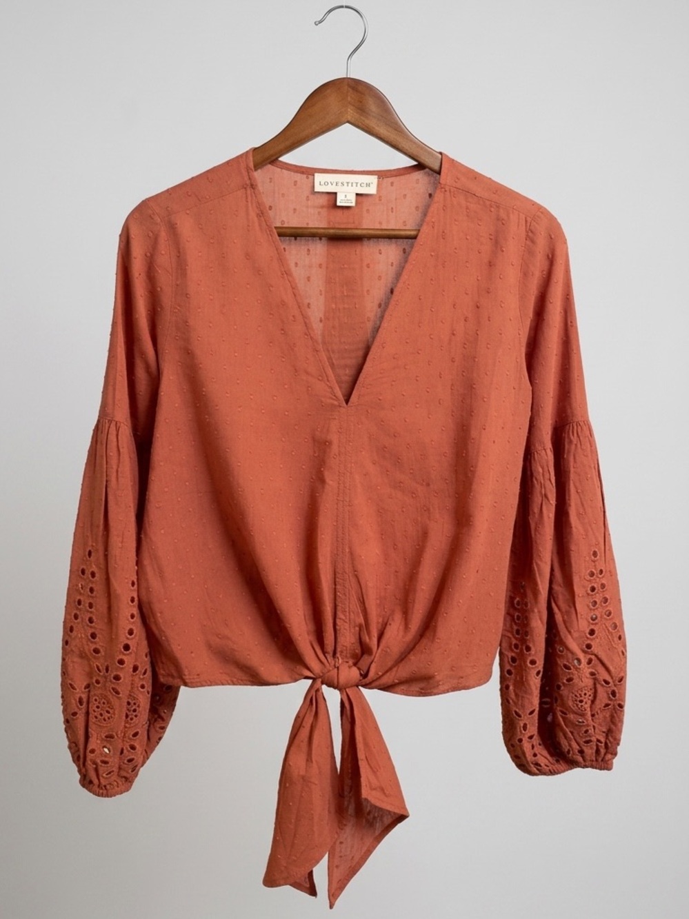 Bohemian Tie Front Eyelet Sleeve Top